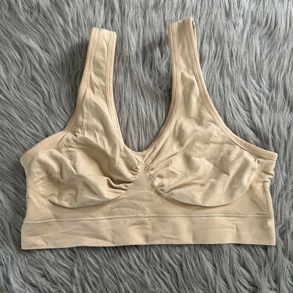 The Vermont Country Store Wireless Bra Womens Size XL Beige Stretchy Wirefree